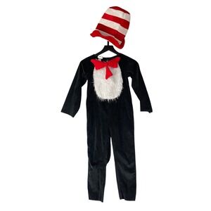 Dr Seuss Cat in the Hat Kids Costume Bodysuit Hat Set Small Black Red White